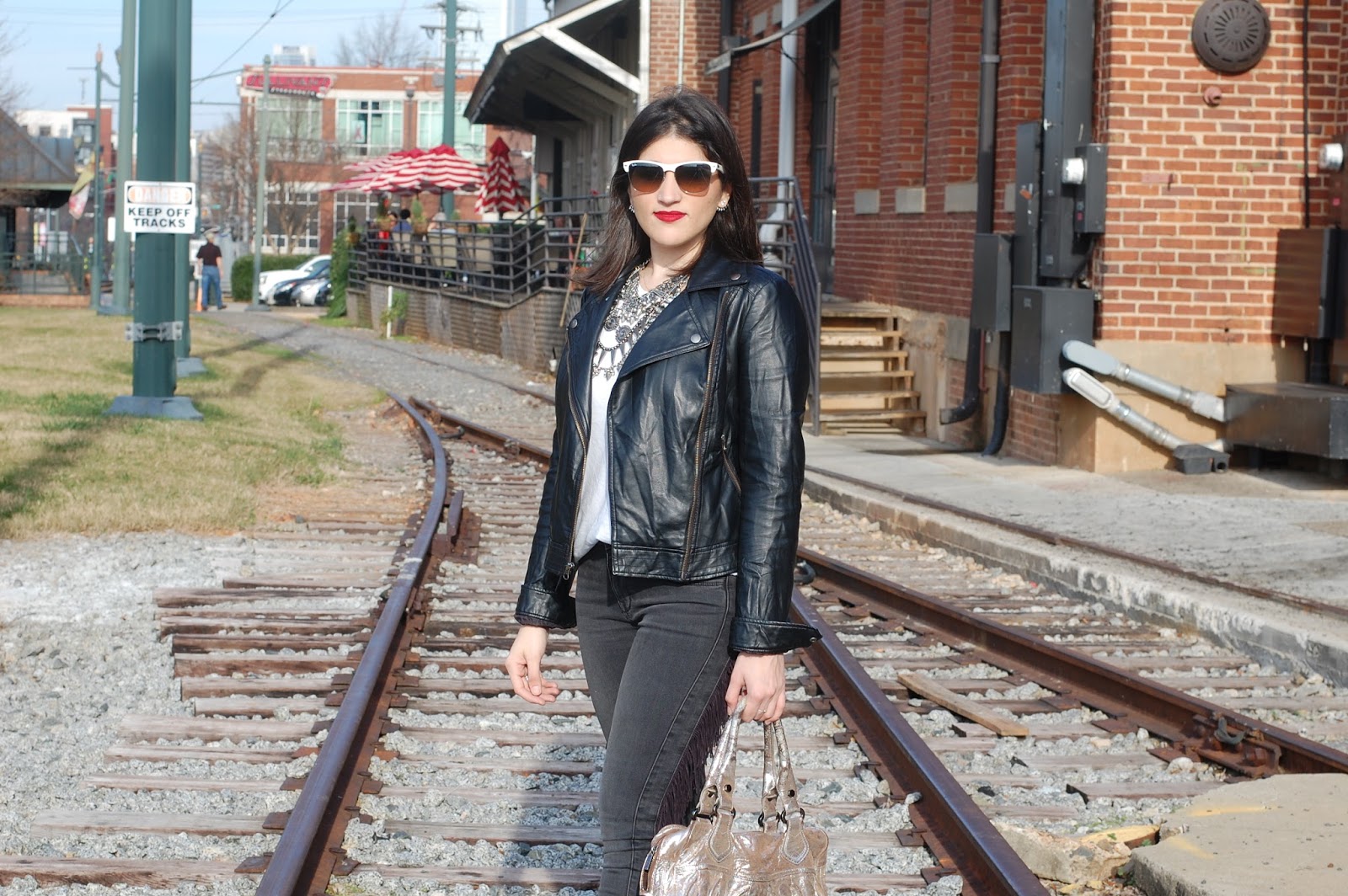 A2F Leather Jacket & Express Fringe Jeans 