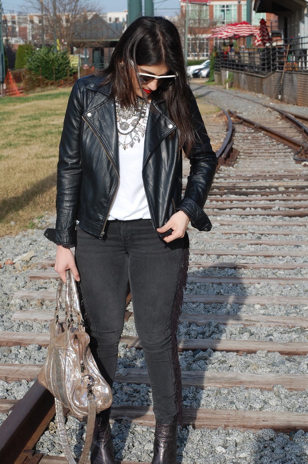 A2F Leather Jacket & Express Fringe Jeans 