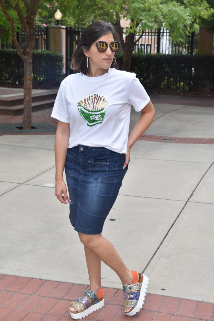 A2F Fries Tee with Denim Skirt