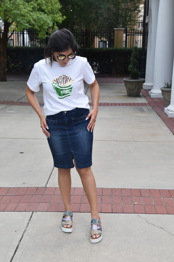 A2F Fries Tee with Denim Skirt