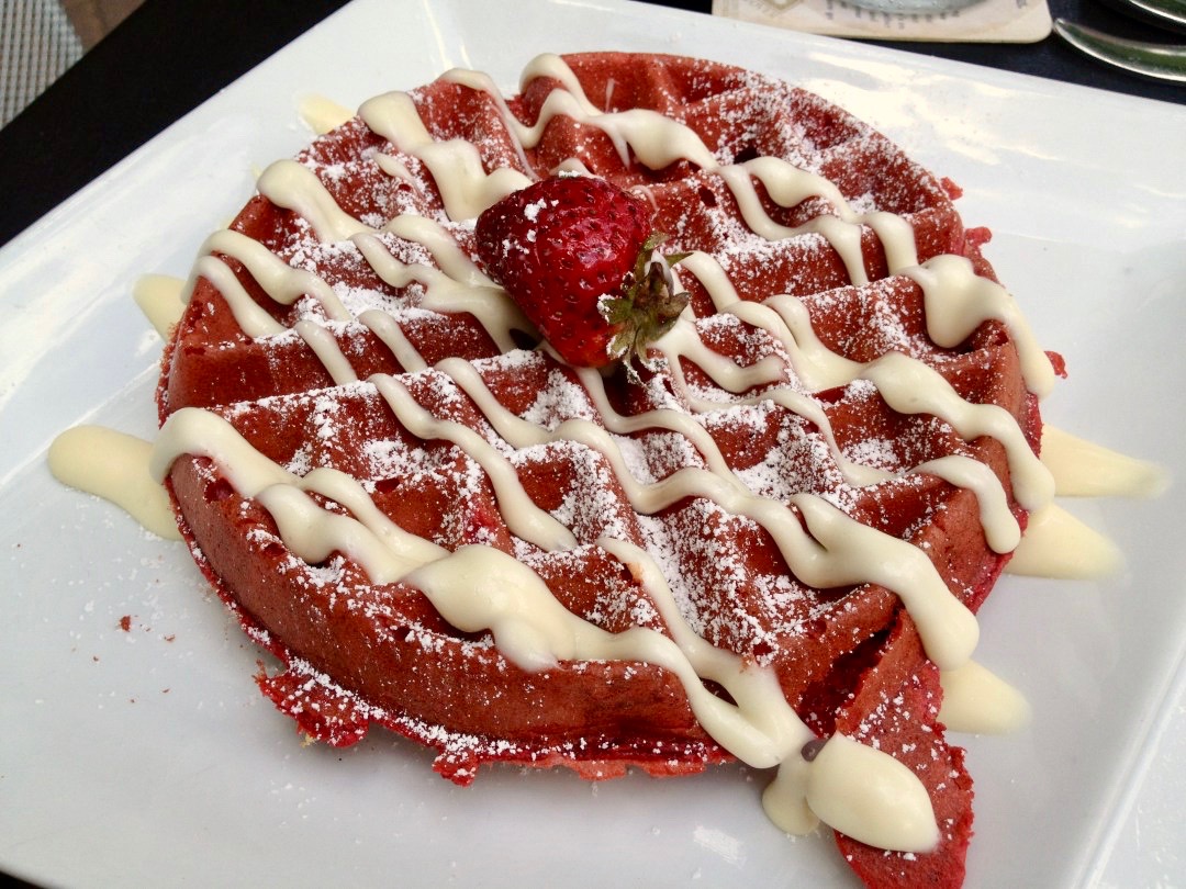 Red velvet waffles at Terrace Cafe