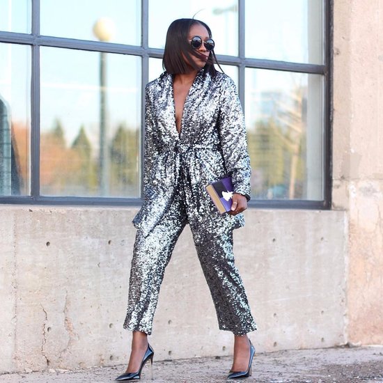 A2F Silver Sequin Jumpsuit Street Style