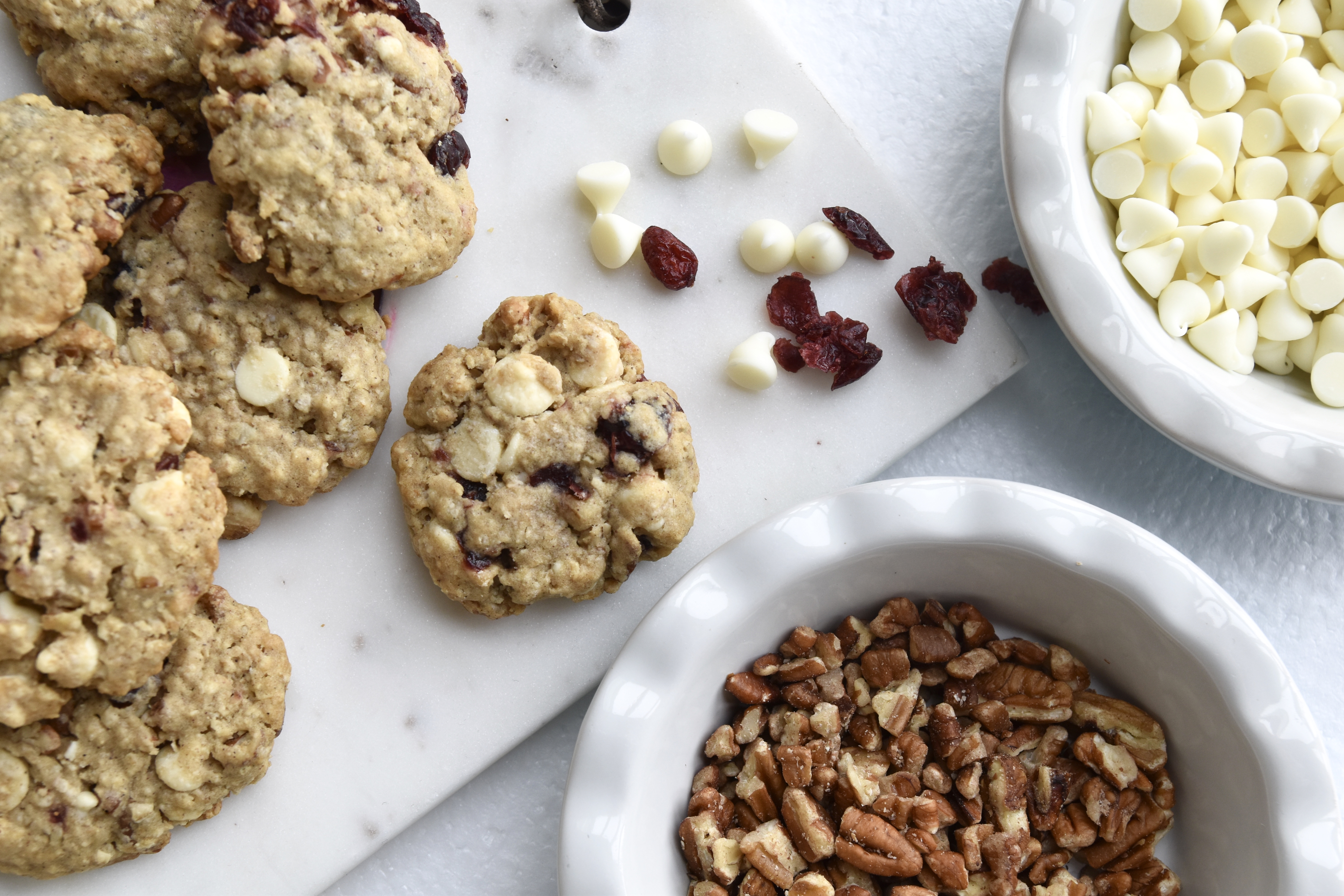 White chocolate cranberry pecan cookies