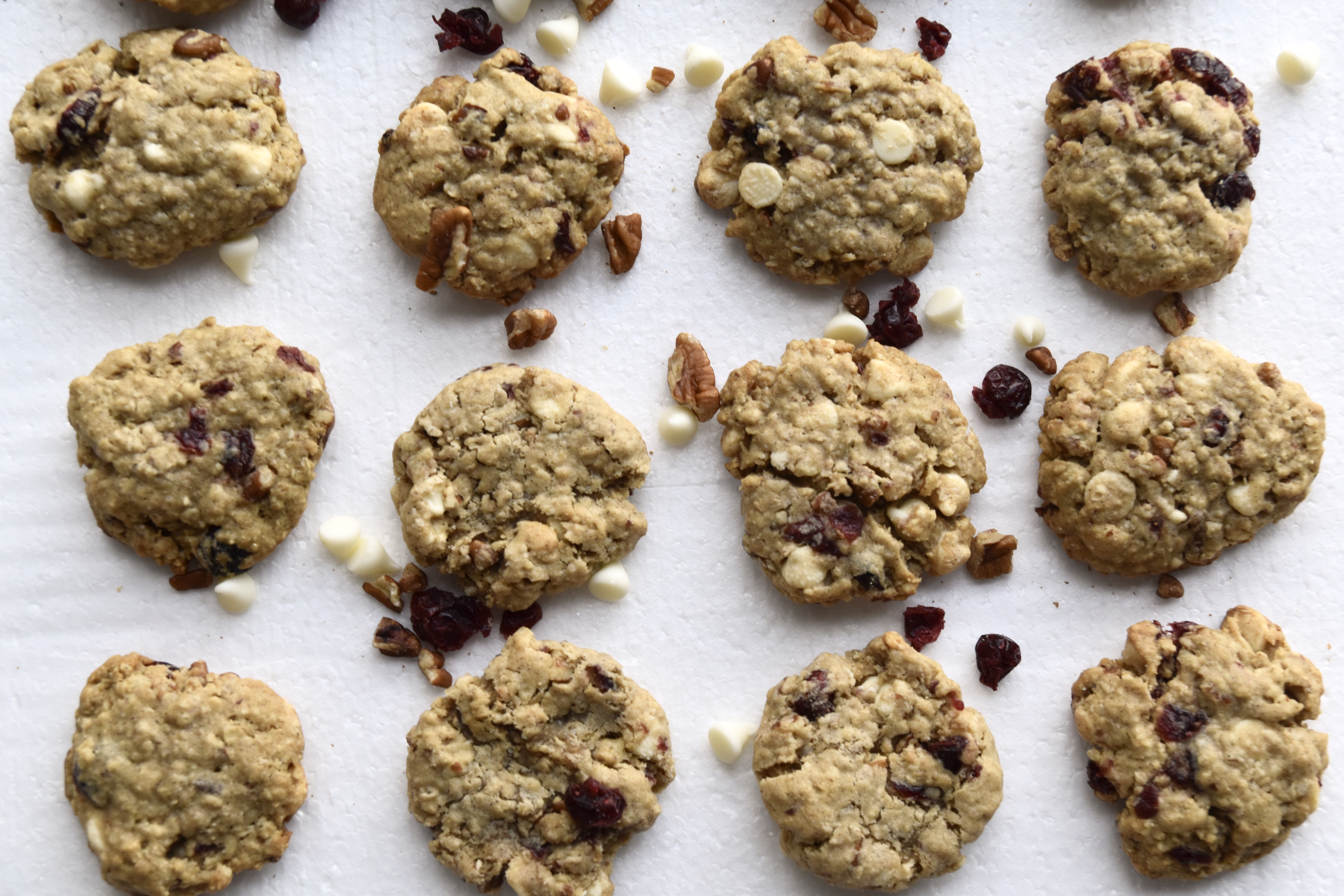 White chocolate cranberry pecan cookies