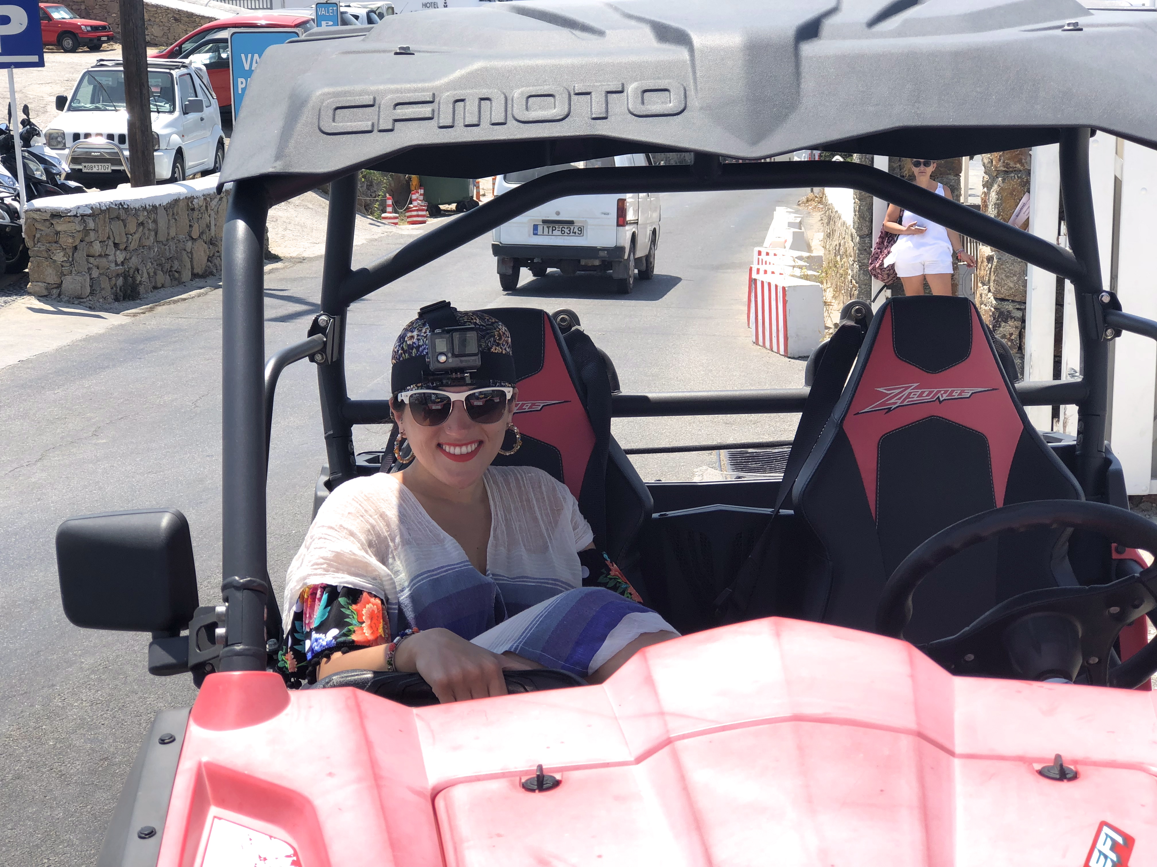 Aya riding the ATV in Mykonos