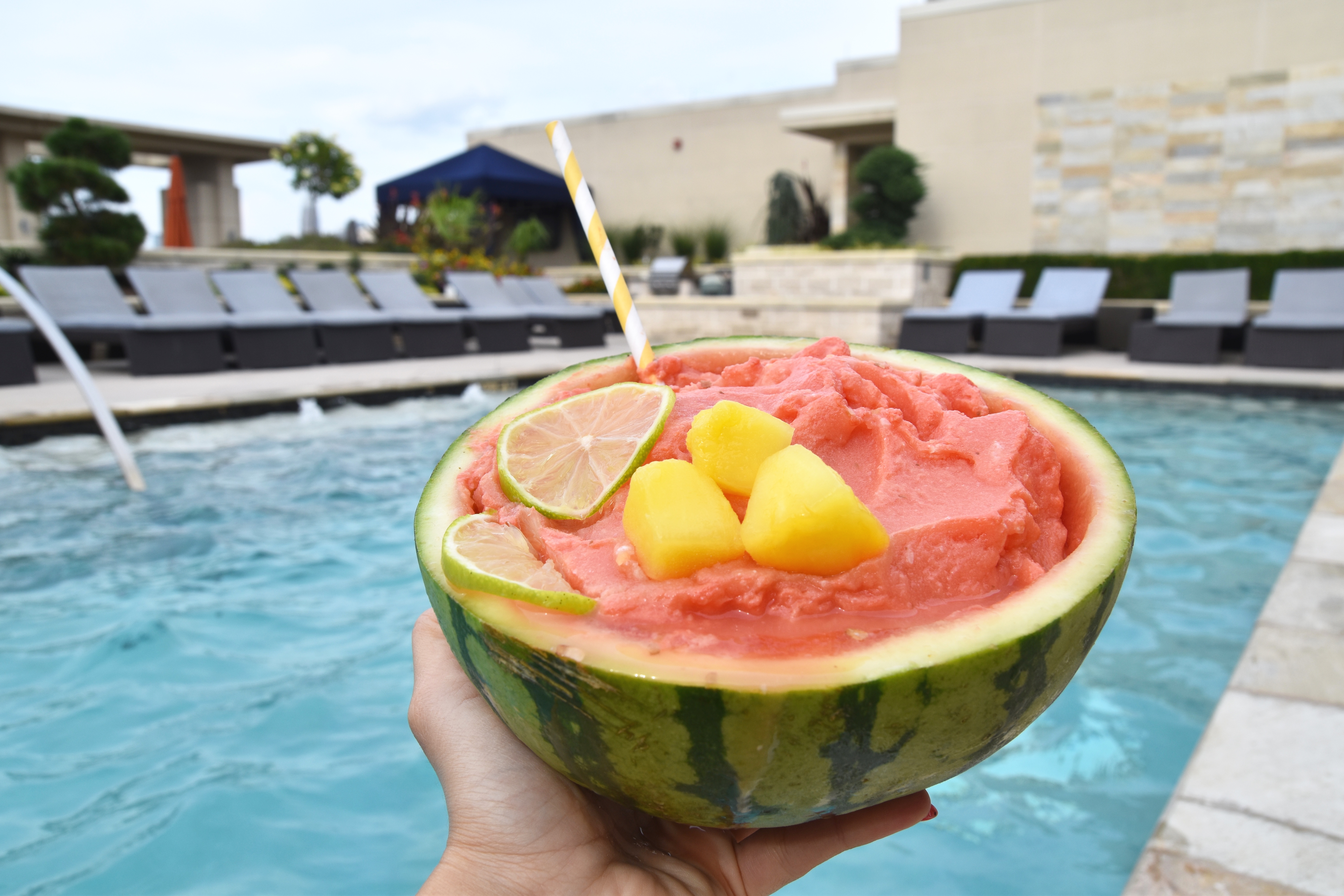 Tropical Watermelon Slushie by the pool